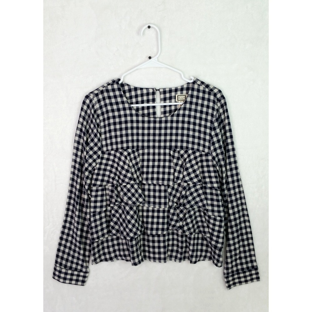 Women's Mo:vint Pleated Check Print Top Dress Top Size Medium M Mo Vint Linen